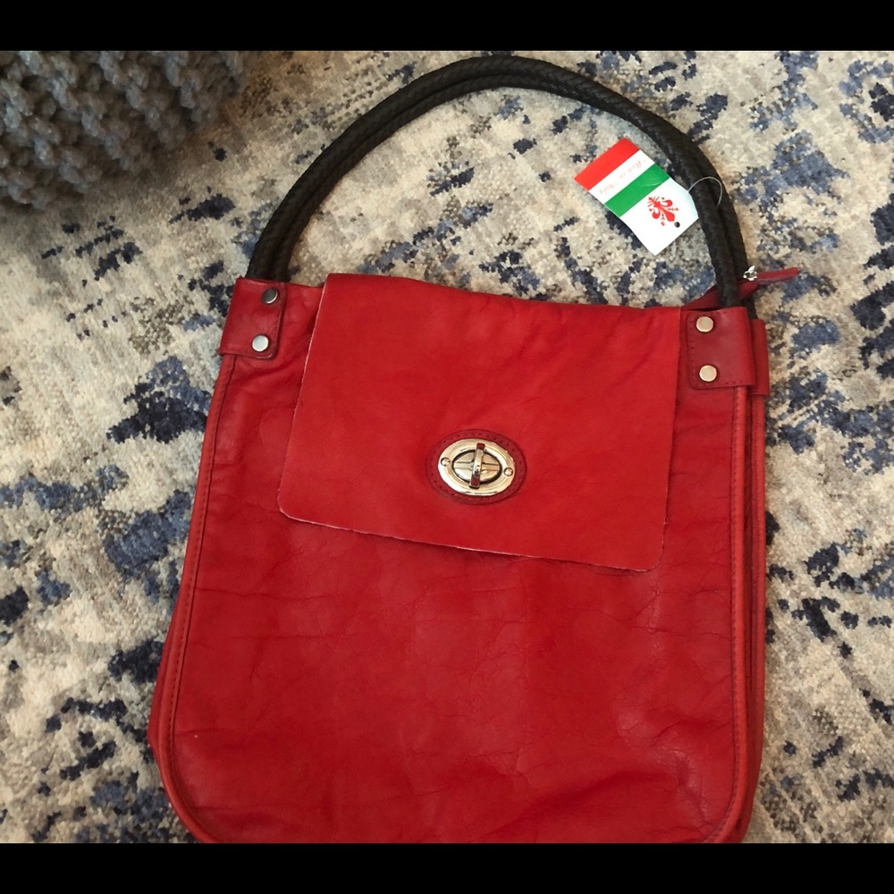 Red Leather Tote from Italy